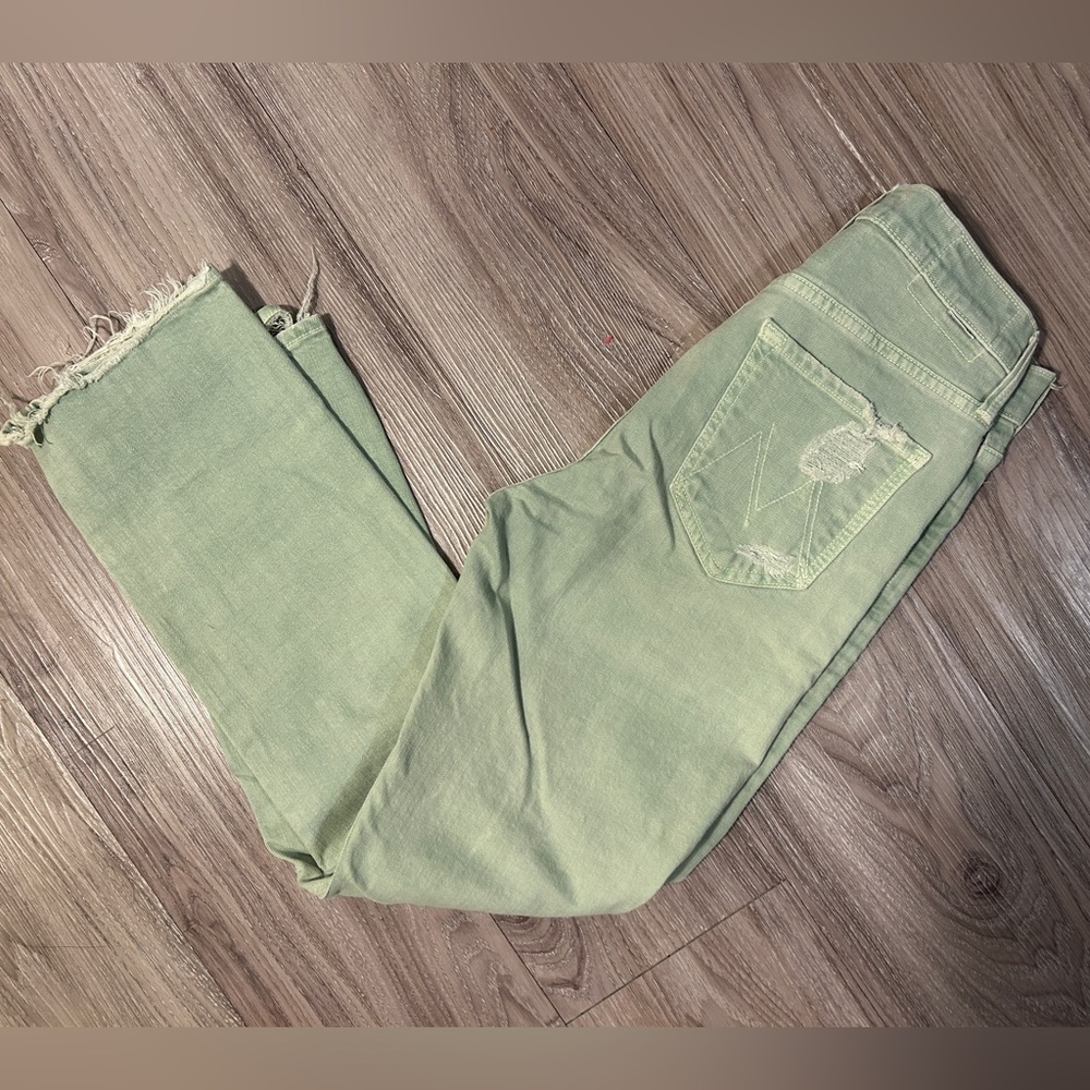 MOTHER Straight Leg Jeans in Light Sage Green